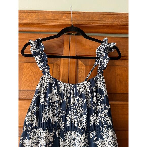 Abercrombie & Fitch Women's Floral Tiered Open Back Midi Dress Navy White SZ XL - Picture 3 of 11